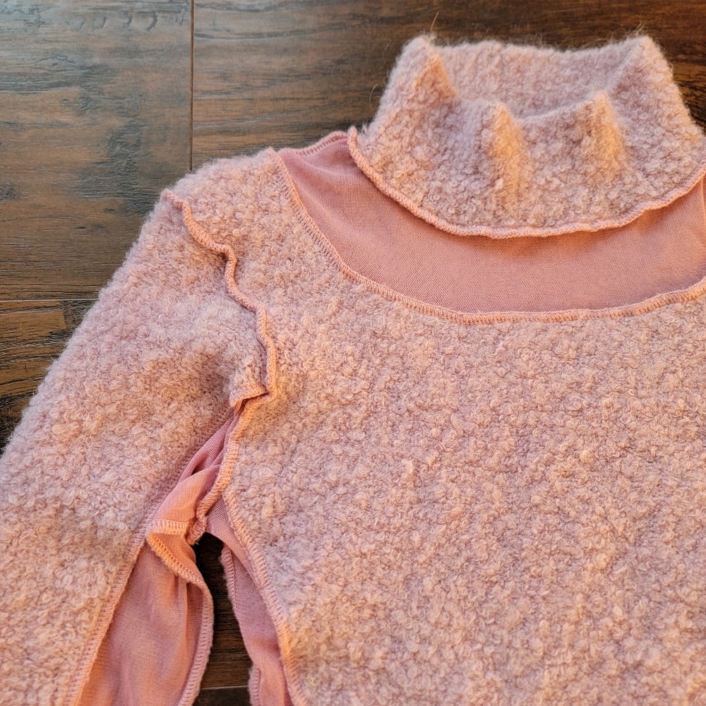 vintage y2k pink mesh boucle wool crop top mock turtleneck high rave cyber tphs - Picture 2 of 4
